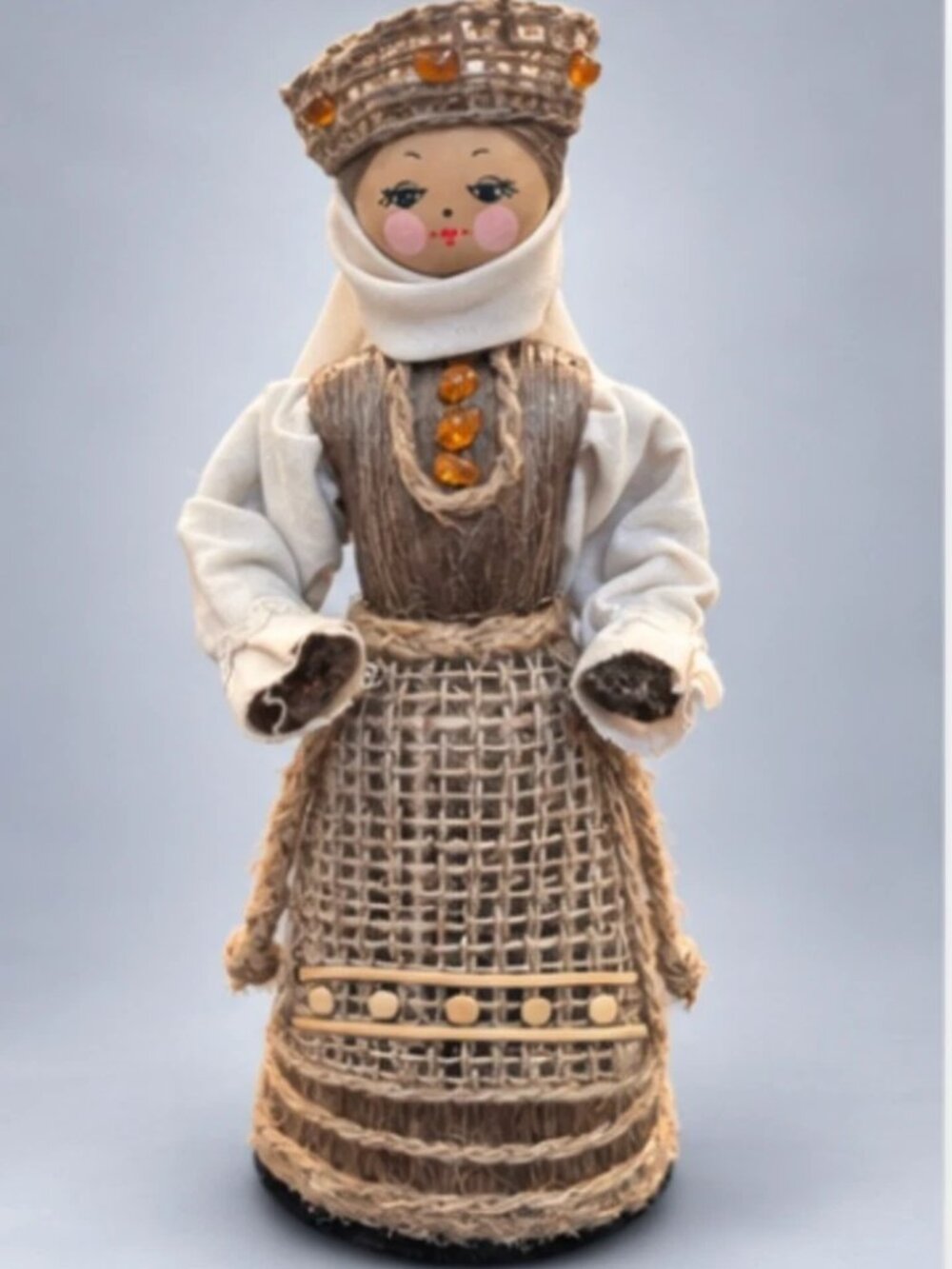 Vintage Slavic Folk Doll 8"; Corn Husk Horsehair Natural Fiber Handmade Costume